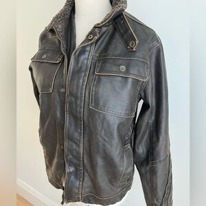 Hawke & Co Black Leather Jacket with Shearling Collar